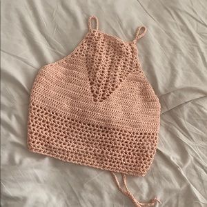 Coral Crochet Tie Back Crop Top